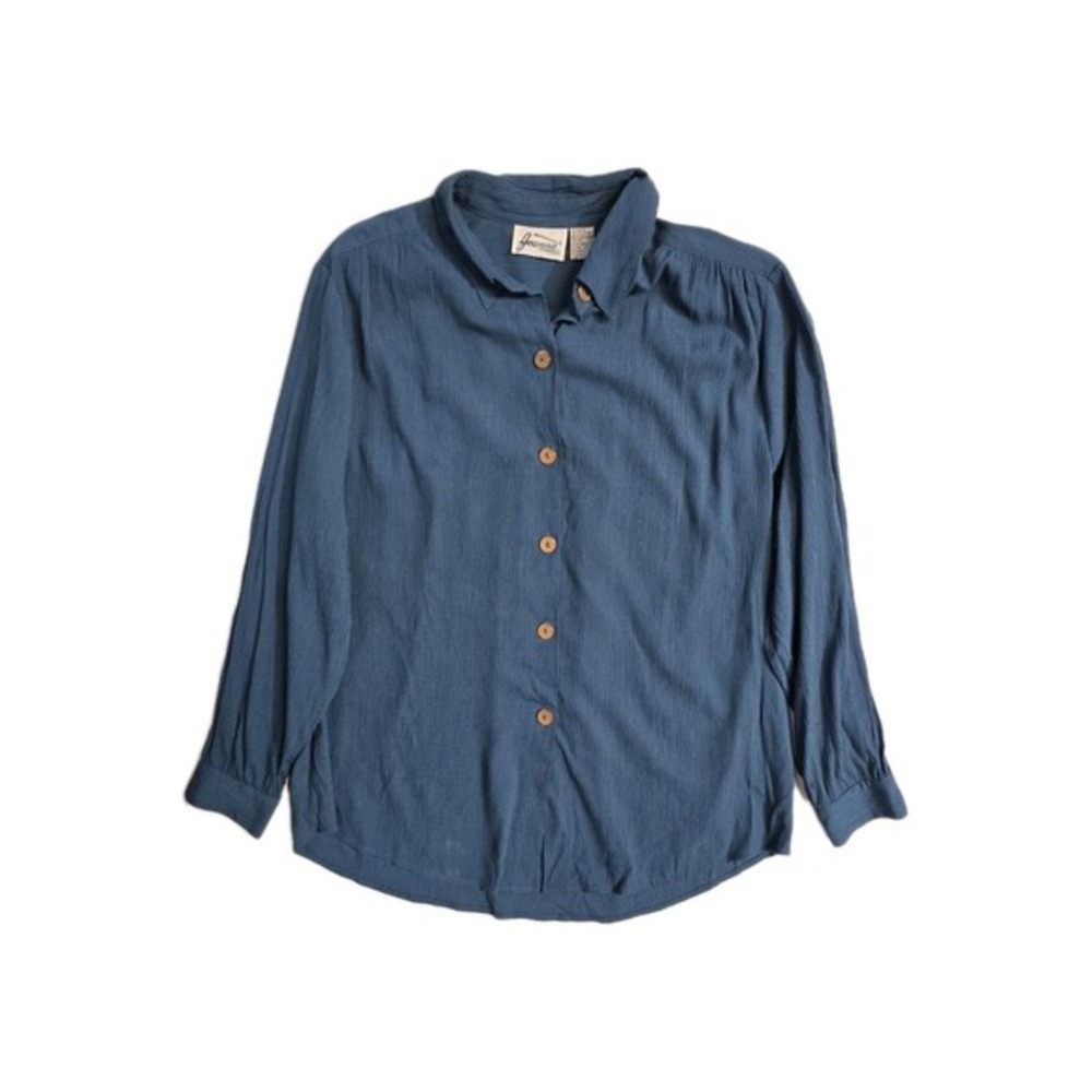 Vintage‎  Women's Button Up Shirt Blue Large Jeanna Rayon